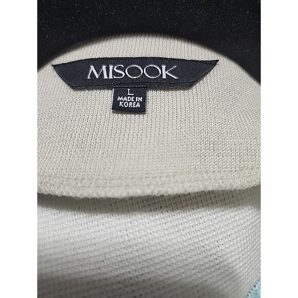 Misook Cardigan Jacket Womens Large Blue Brown Knit Colorblock Stripe Open Front - Picture 12 of 12